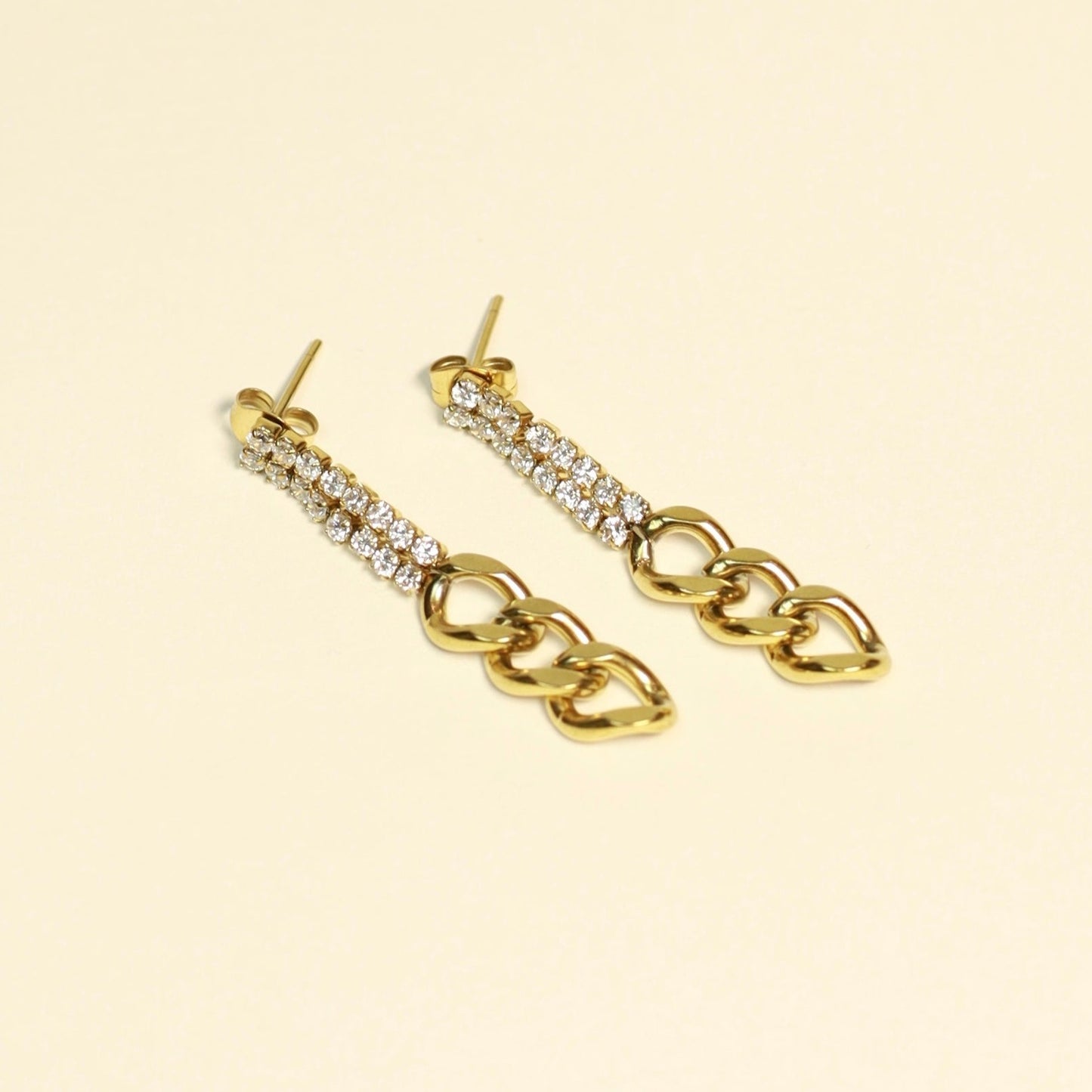 Long crystal and chain earrings